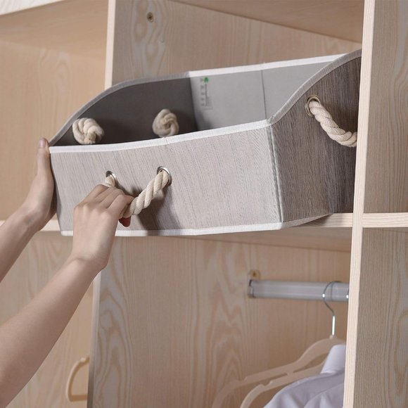 Storage Works Low Front Fabric Storage Bin w/Cotton Rope Handles, Clay, 2 Pack - Picture 2 of 3